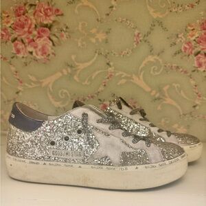 Golden Goose Silver Glitter Star Sneakers